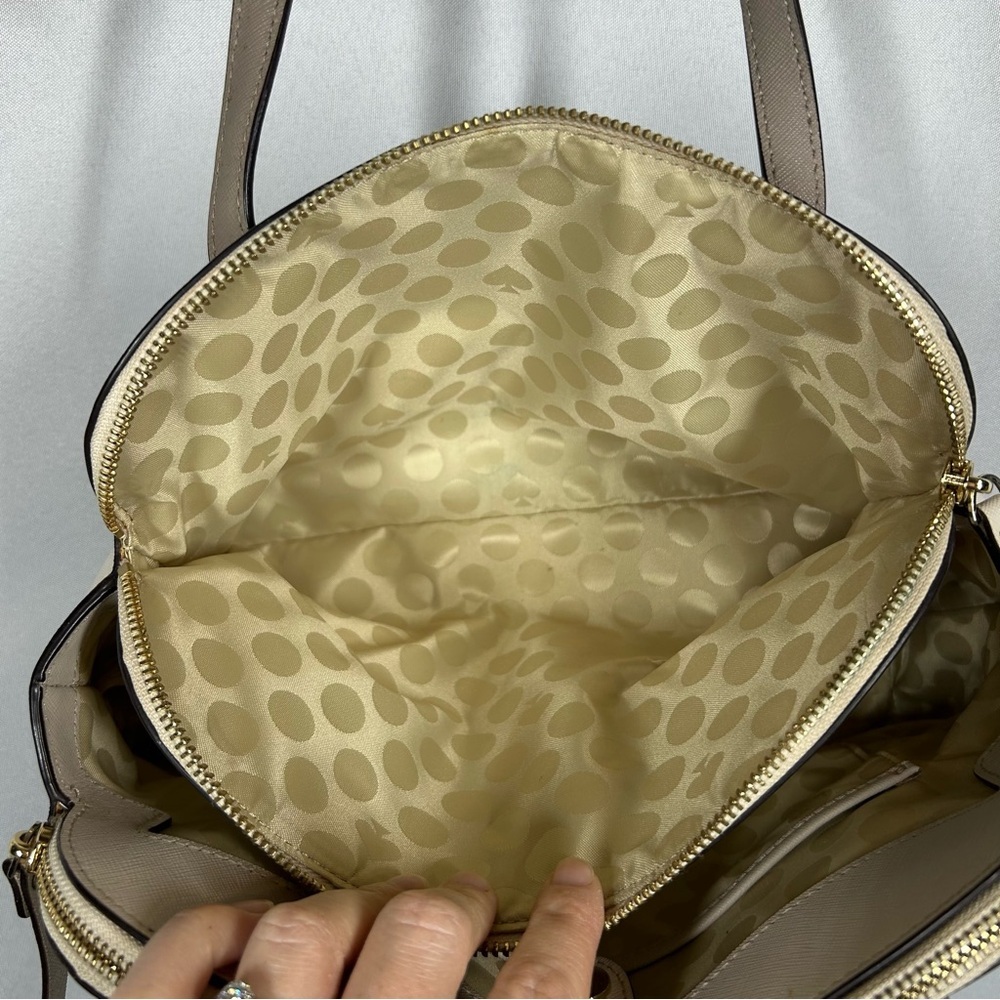 Kate Spade | Leather Shoulder Bag Purse Beige Brown White Minimalist Handbag - Picture 11 of 16